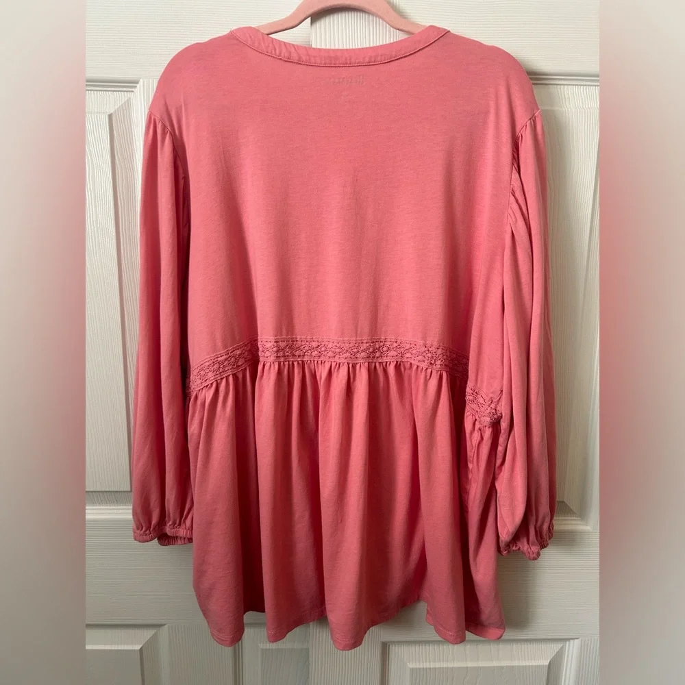 Roaman's Pink Lace Accent Balloon Sleeves Top 22/24-1x - Picture 3 of 5